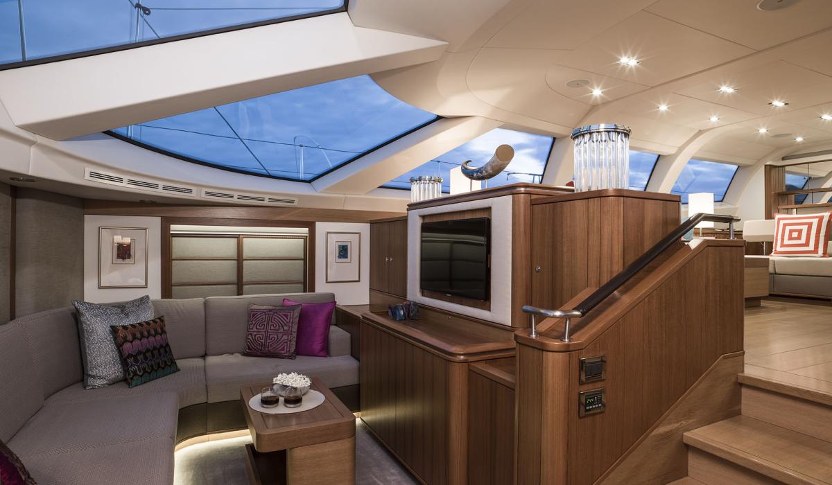 Oyster 125 Twilight Sailing Yacht Charter Interior Lower Saloon Seating