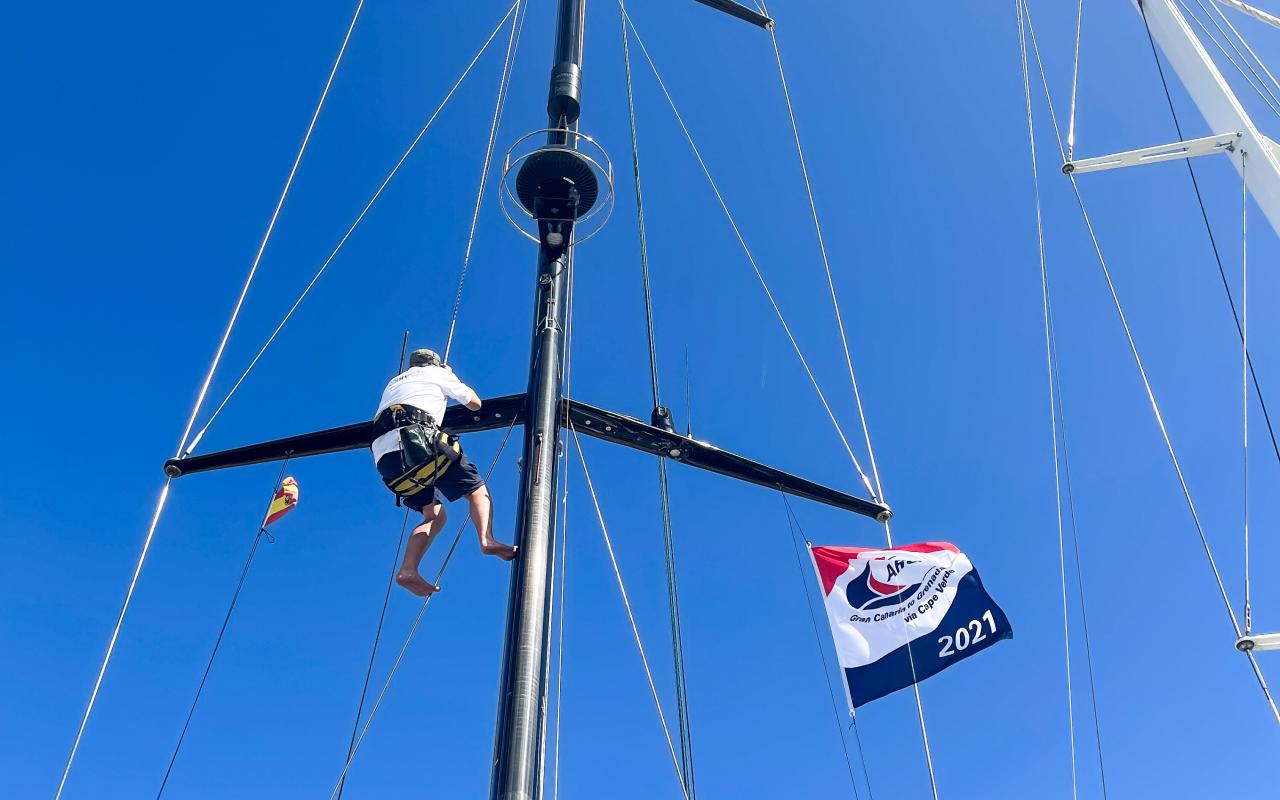 Oyster Support Team Working On Yacht Mast