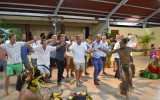 Marquesas welcome celebrations men dancing