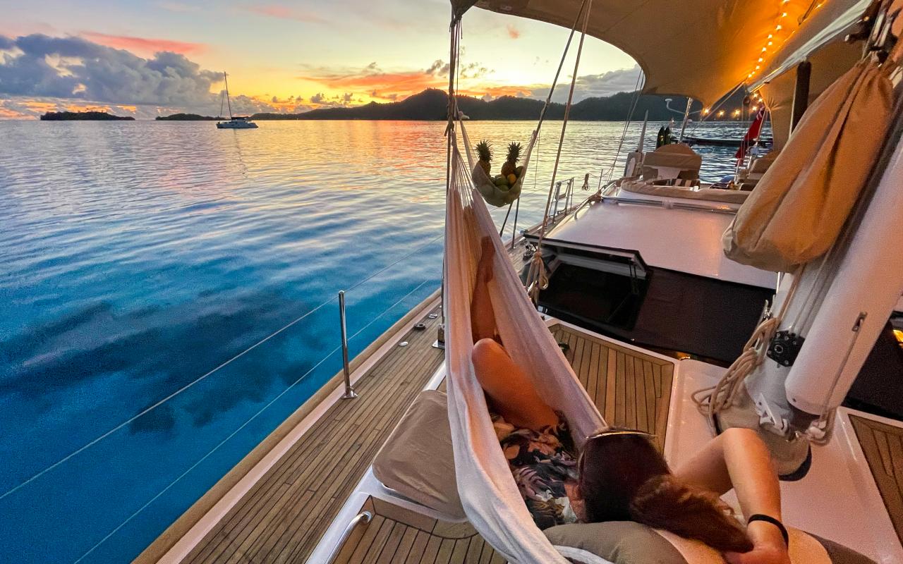 Uhuru Yacht At Anchor At Sunset Hammock