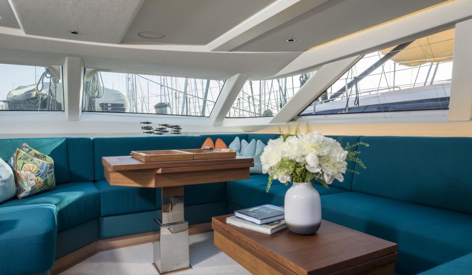 Oyster Yachts teal interior