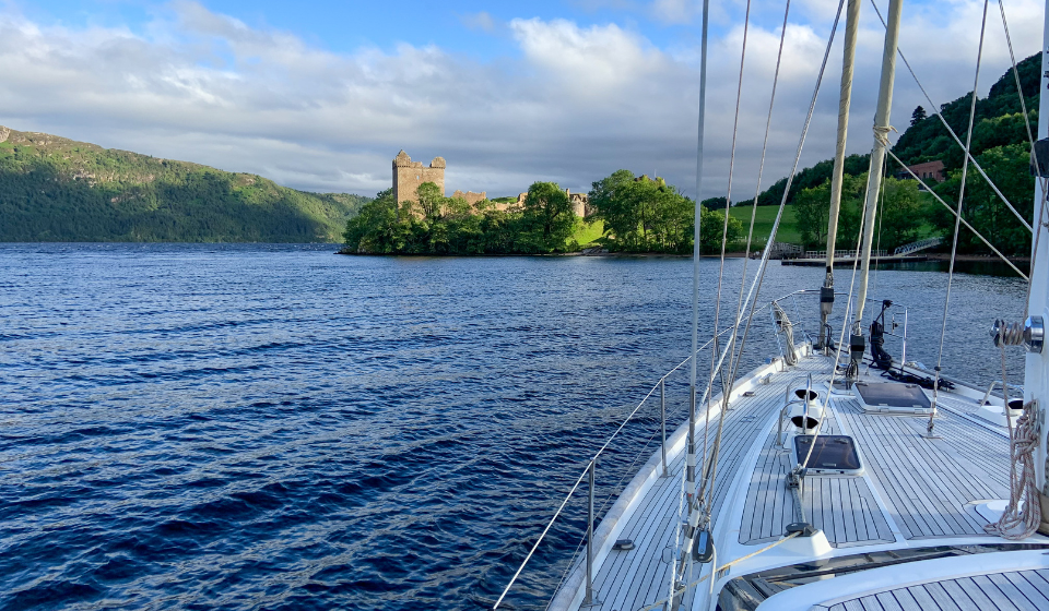 Anchored under Urquhart Castle in Loch Ness
