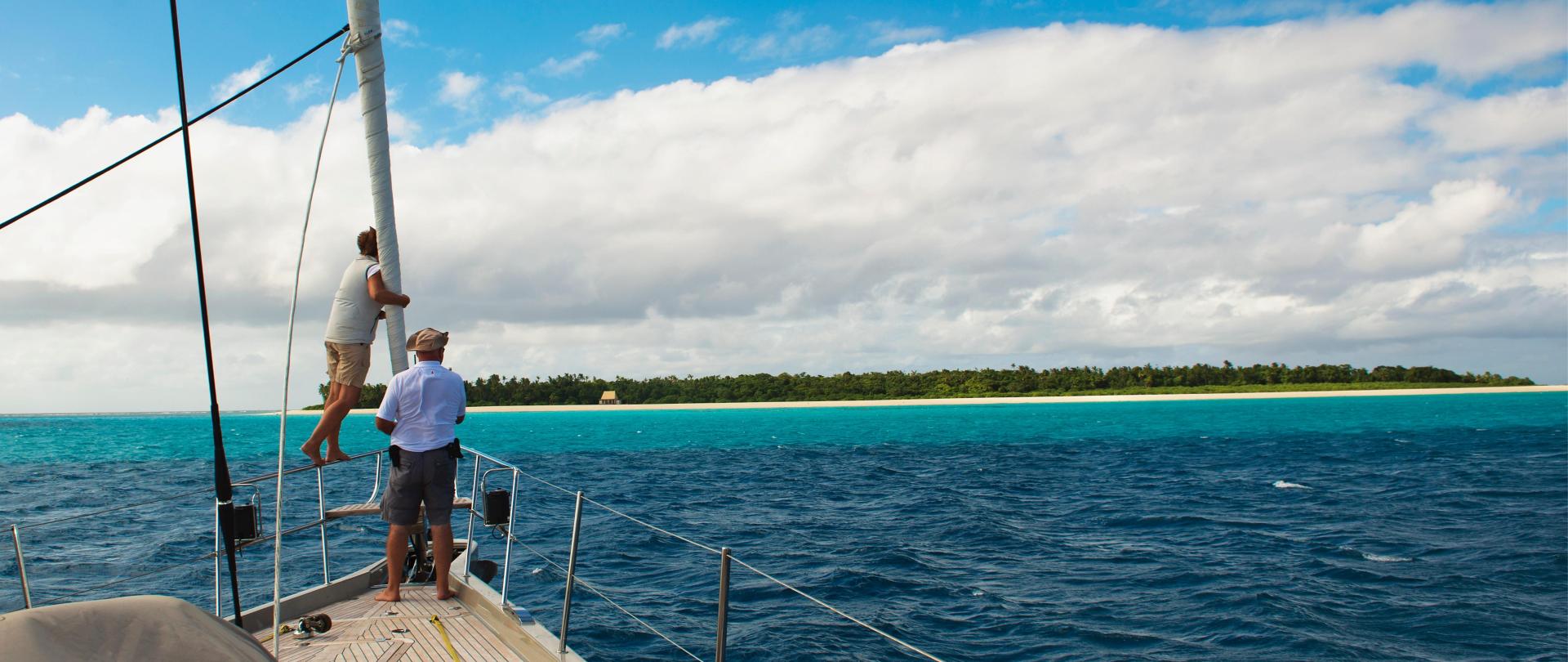 French Polynesia Two Men Bow Lookout Yacht Sailing 4