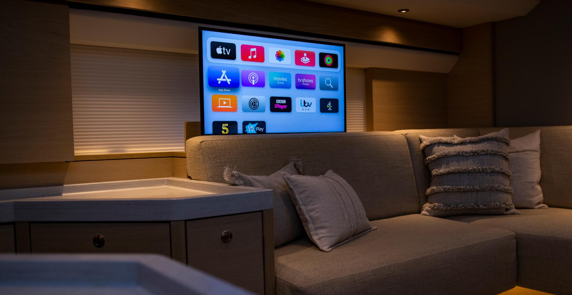 Oyster 495 Interior Saloon TV