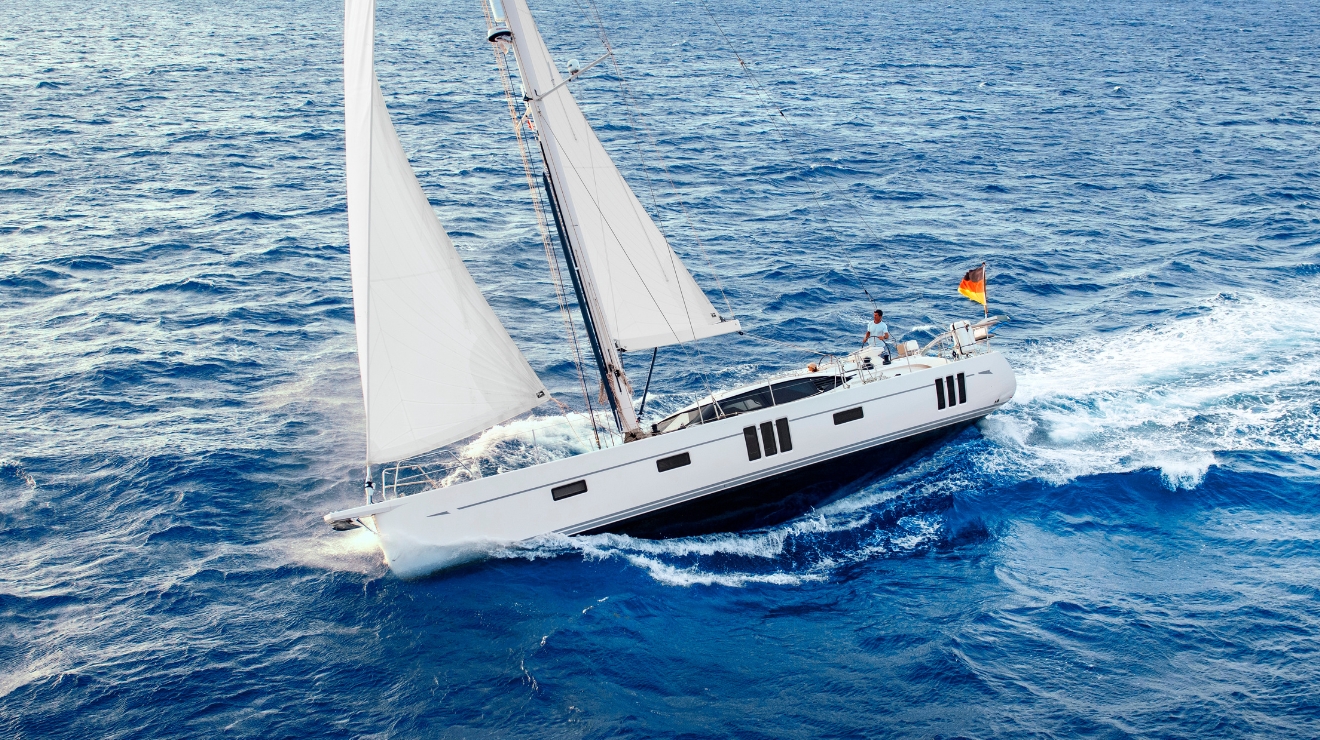 Oyster 565SII sub 60 foot sailing yacht at sea in the mediterranean