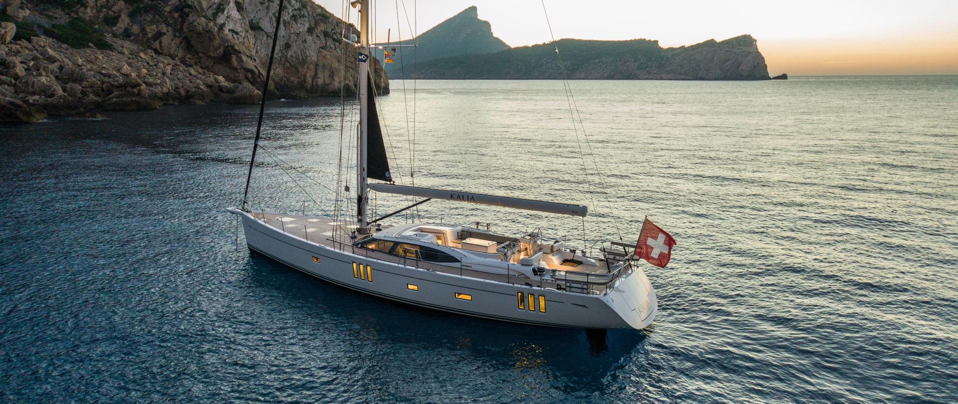 Oyster 75 foot sailing yacht at anchor