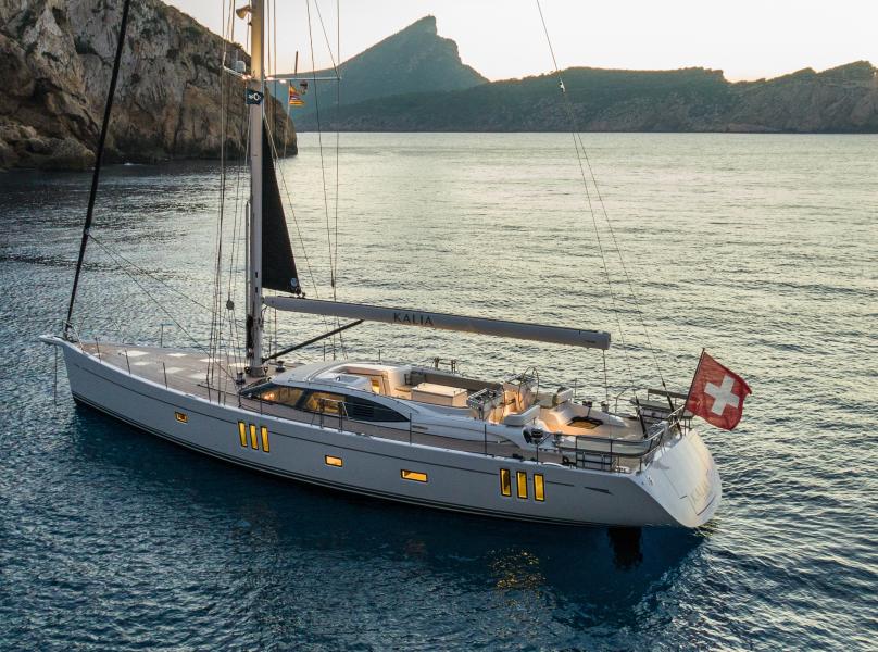 Oyster 75 foot sailing yacht at anchor