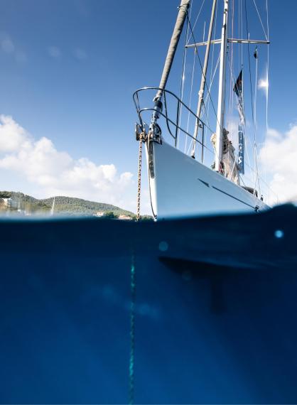 Oyster Yachts Services International In Water Hull Yacht Anchored Clear Sea