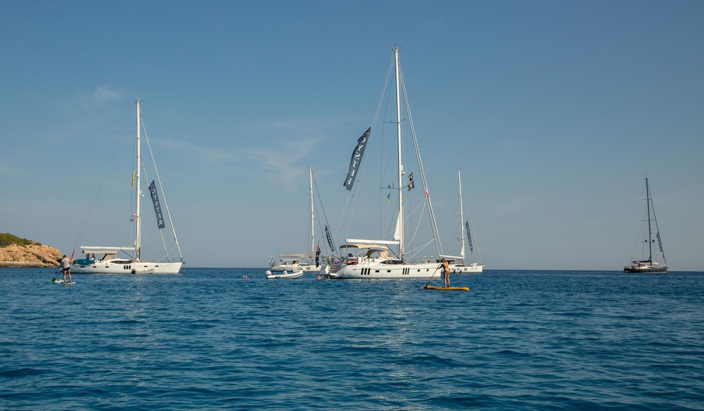 Oyster yachts at anchor at Ibiza Rendezvous June 2023