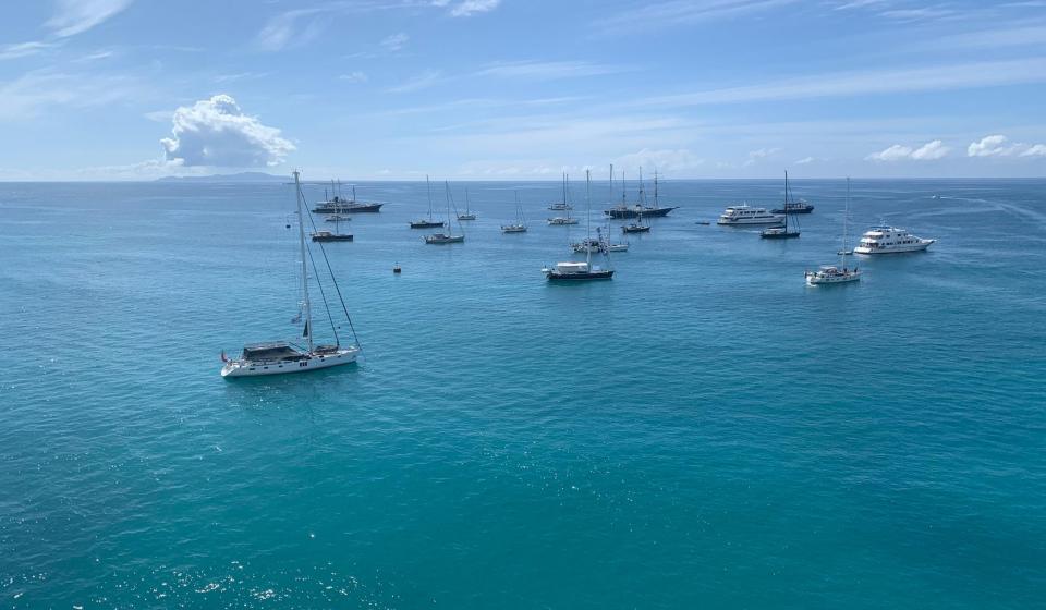 Yachts at anchor in Galapagos Islands