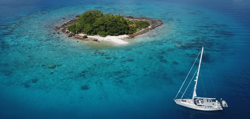 anchored at a small motu in the Rangiroa atoll d