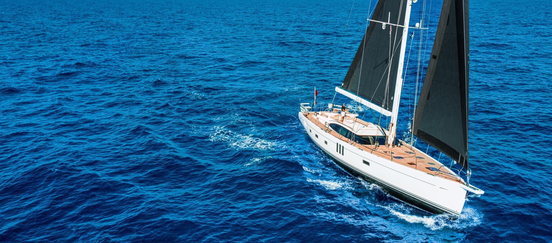 luxury bluewater sailing yacht sailing at sea