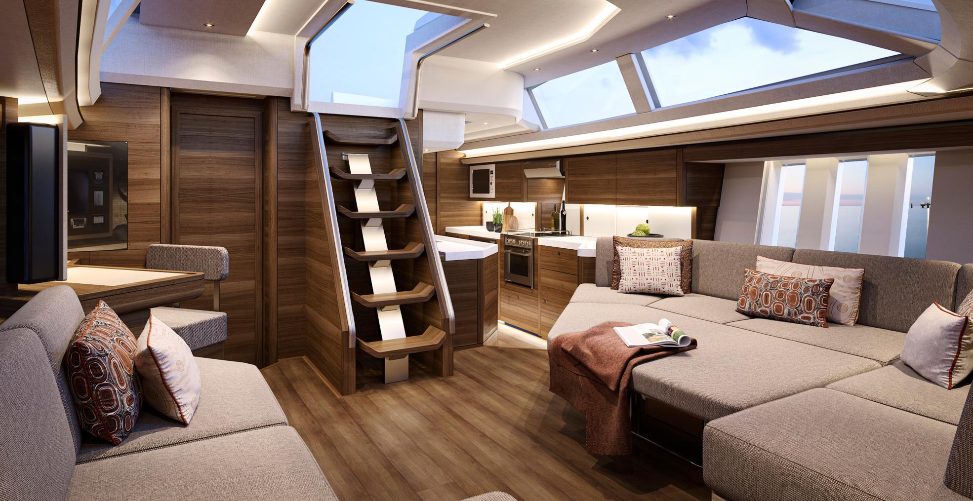 luxury walnut interior sailing yacht saloon