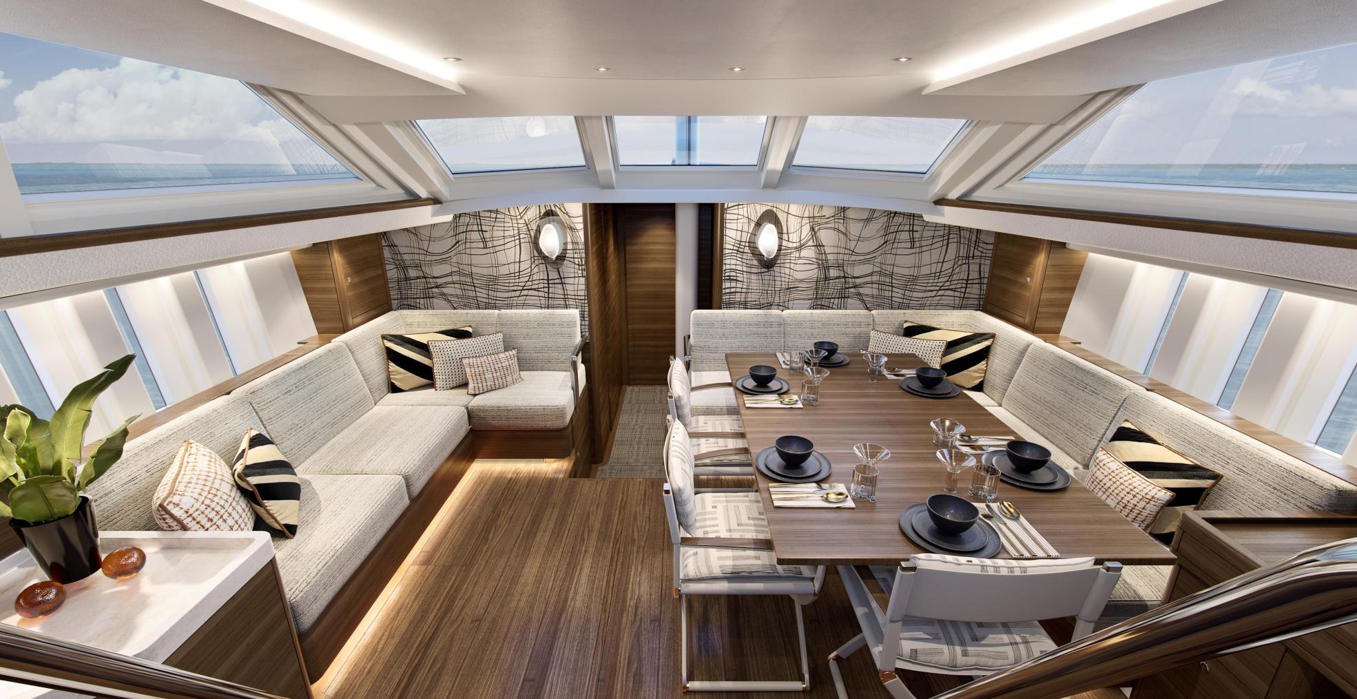 walnut interior on 70 foot sailing yacht