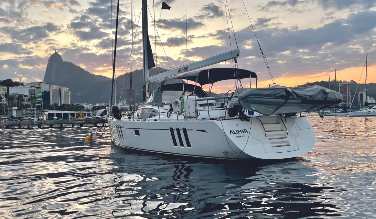50 foot sailing yacht at anchor
