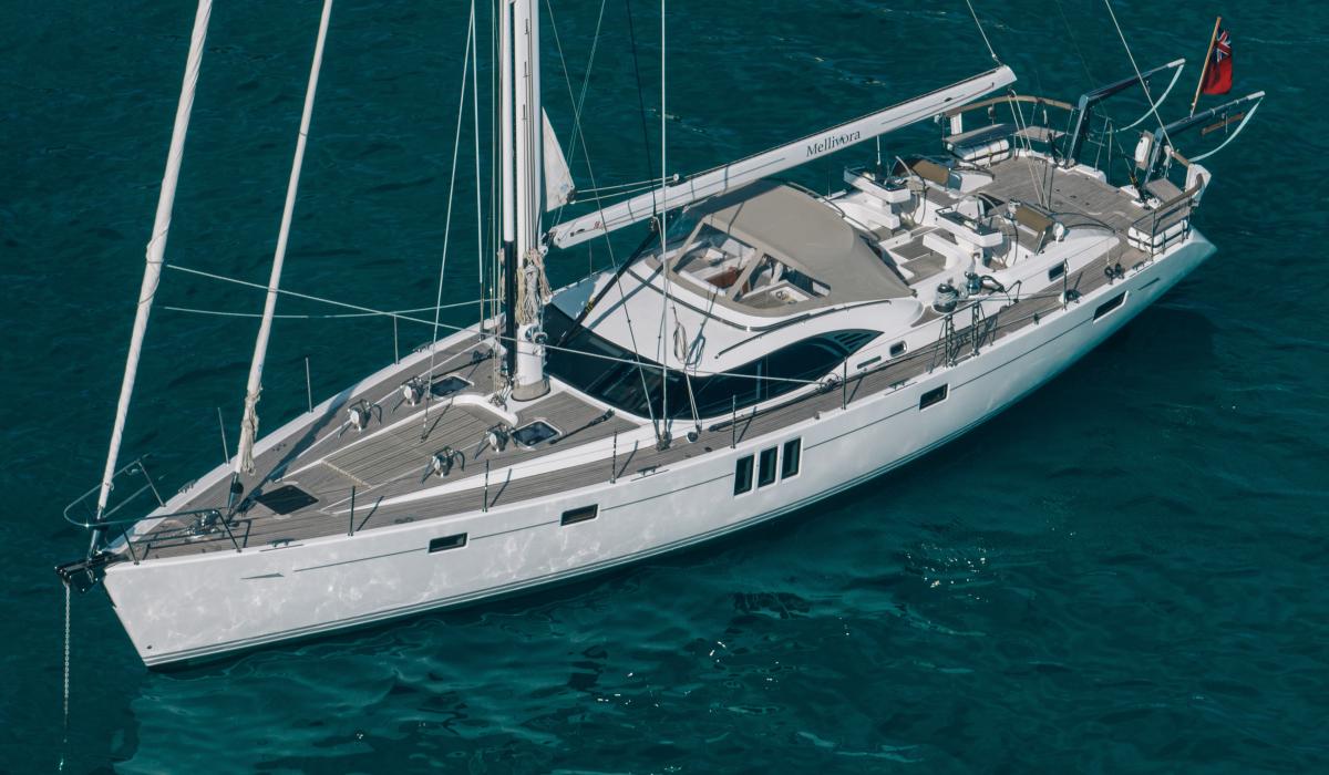 60 foot sailing yacht at anchor