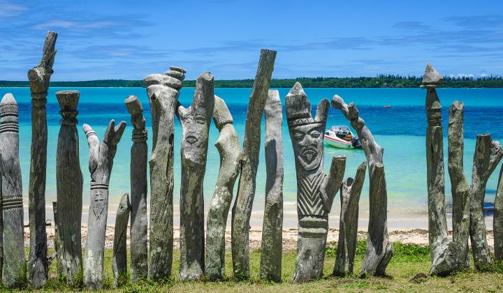 73. The Isle of Pines and the carved wood totems near Saint Maurice beach