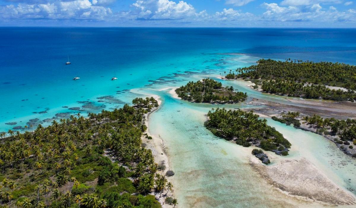 Atolls in French Polynesia Drone View