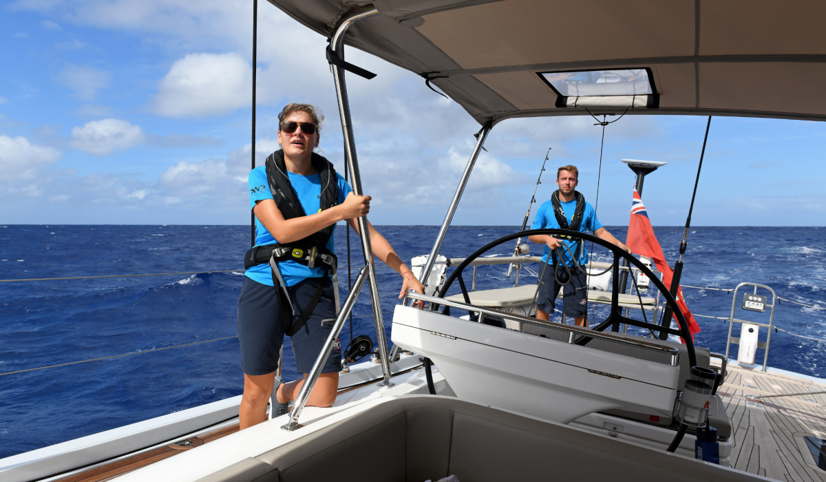Crew sailing on board Oyster 885SII Satori II