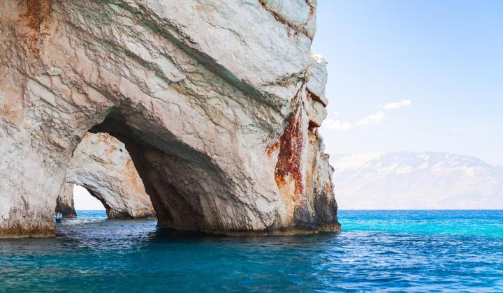 Greek Island Zakynthos in Ionian Sea Blue Cave