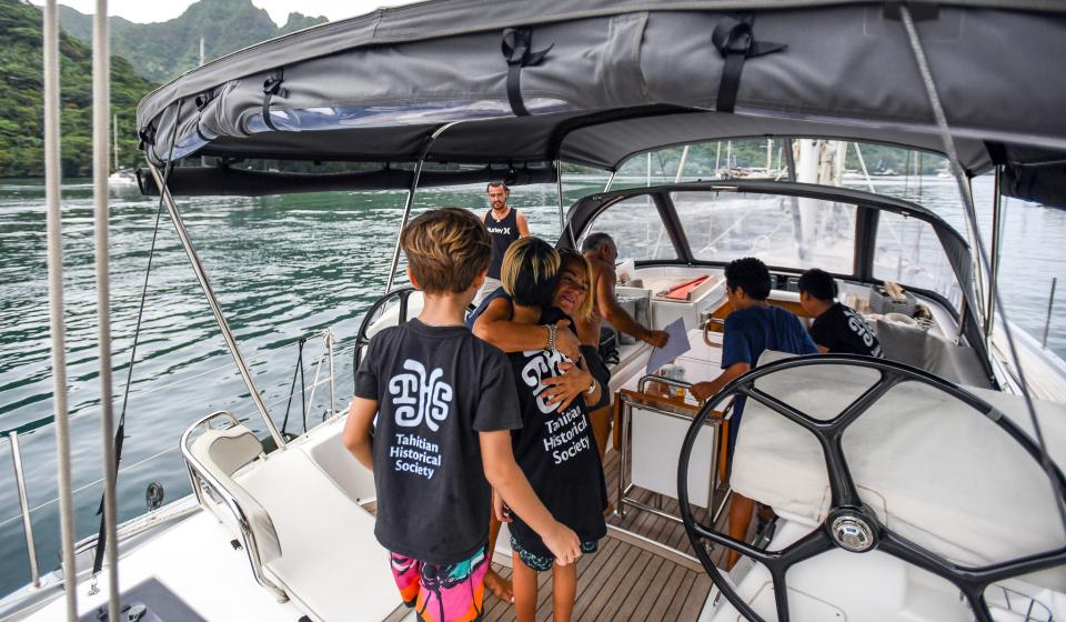 Local children on board Oyster 575 Ahlam