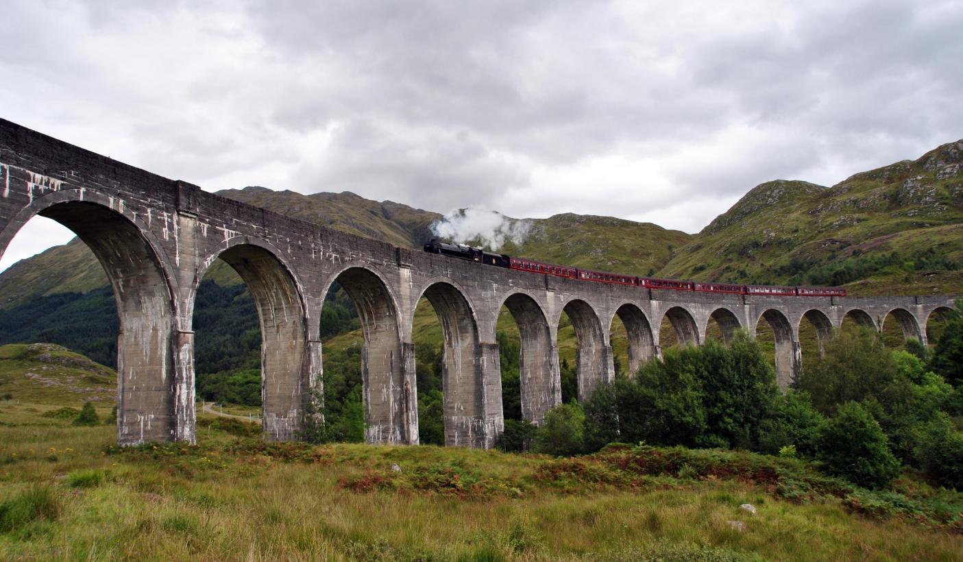 Locomotive Train on a Viaduct in Scotland