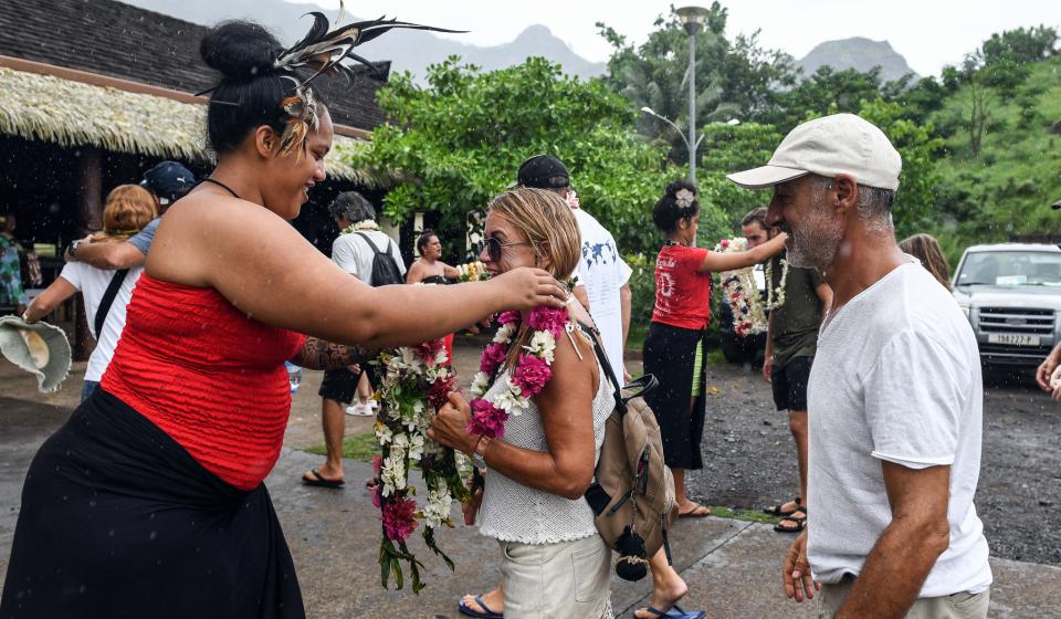 Marquesan people welcoming Oyster World Rally 2024 25 Fleet