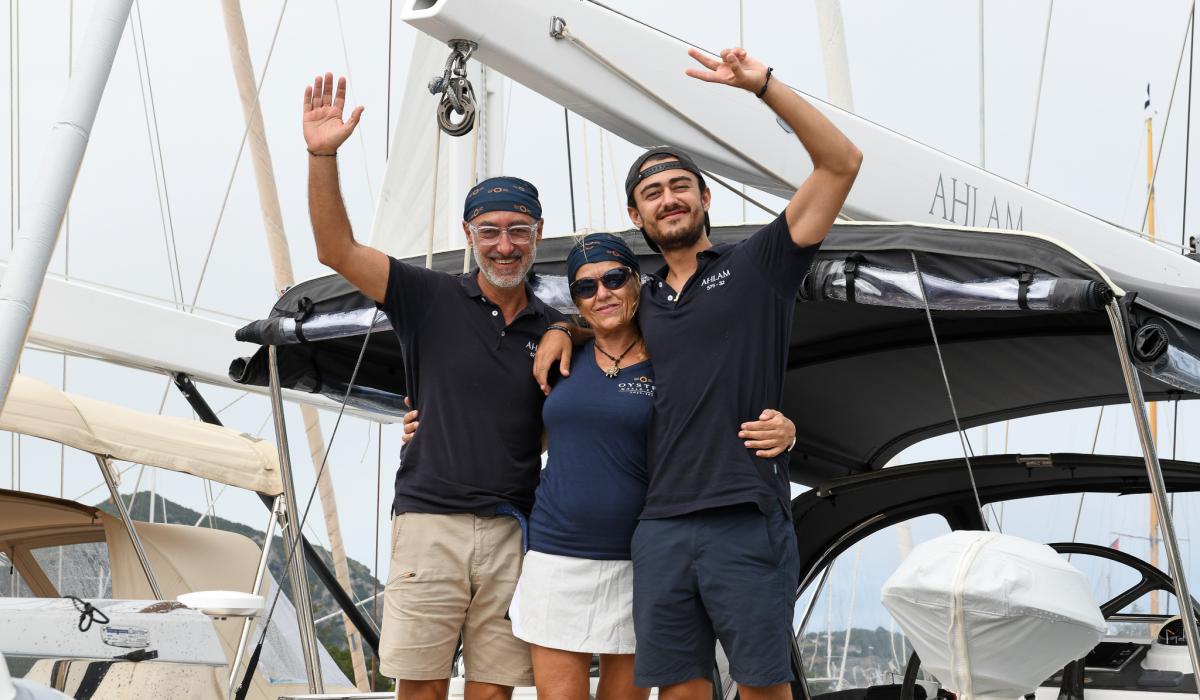 Oyster Yachts Oyster World Rally 2024-25 Oyster 575 Ahlam Crew Waving Goodbye