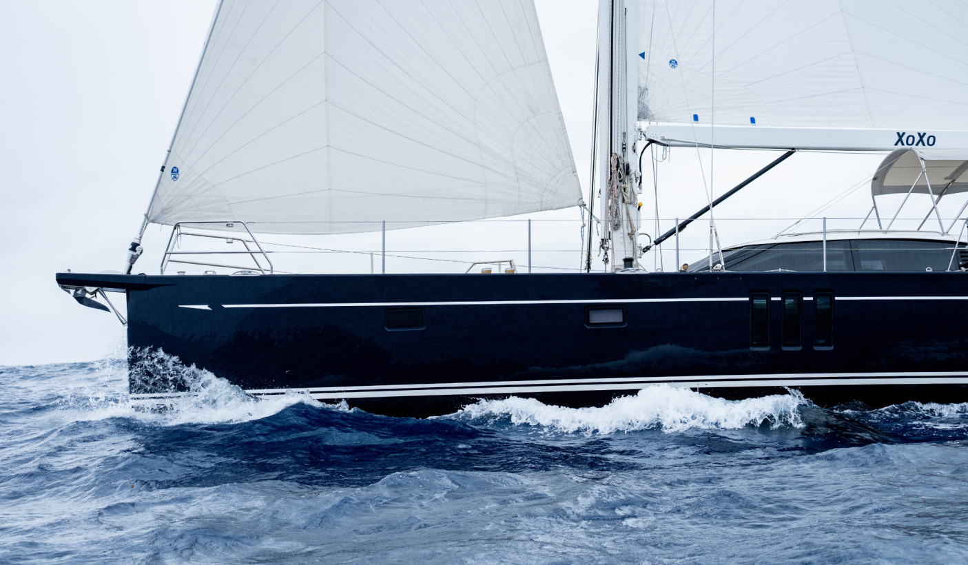 Oyster 595 XOXO sailing on the Oyster World Rally 2026 27 French Polynesia bow