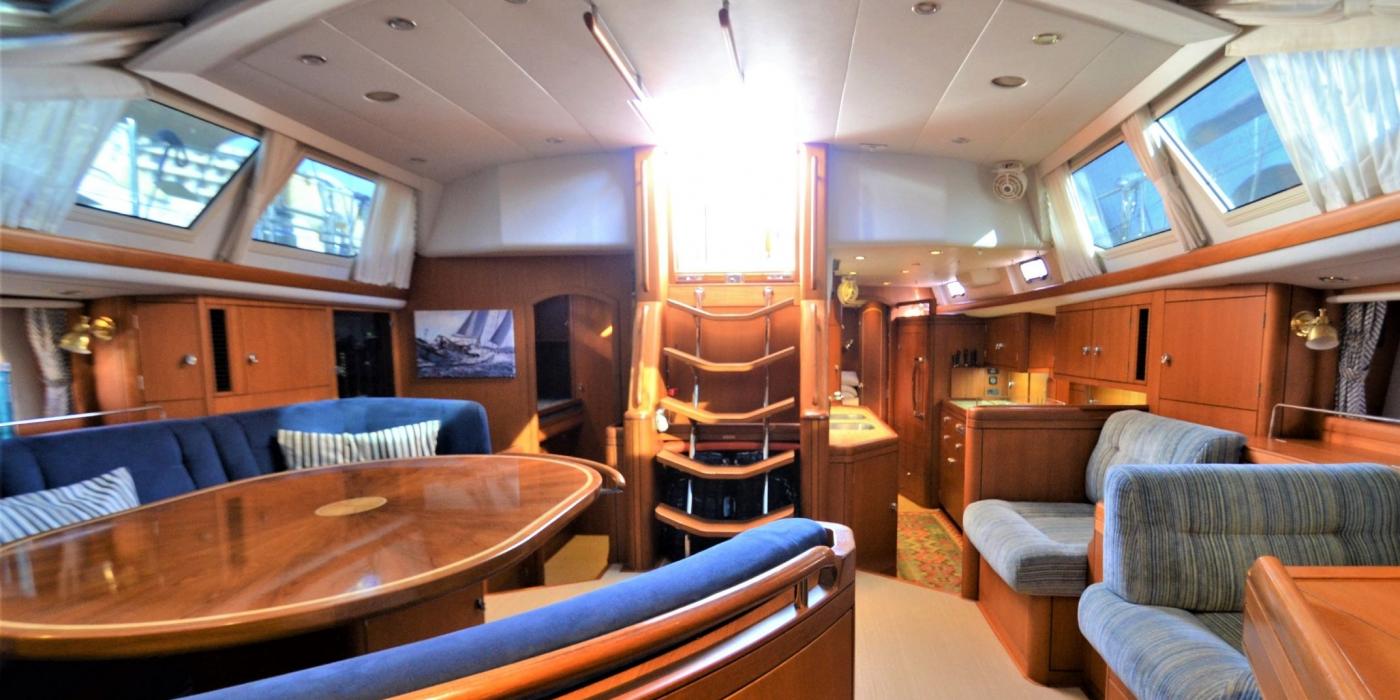 Oyster 62 Saloon facing aft