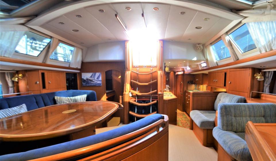 Oyster 62 Saloon facing aft