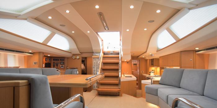 Oyster 625 Saloon Facing Aft