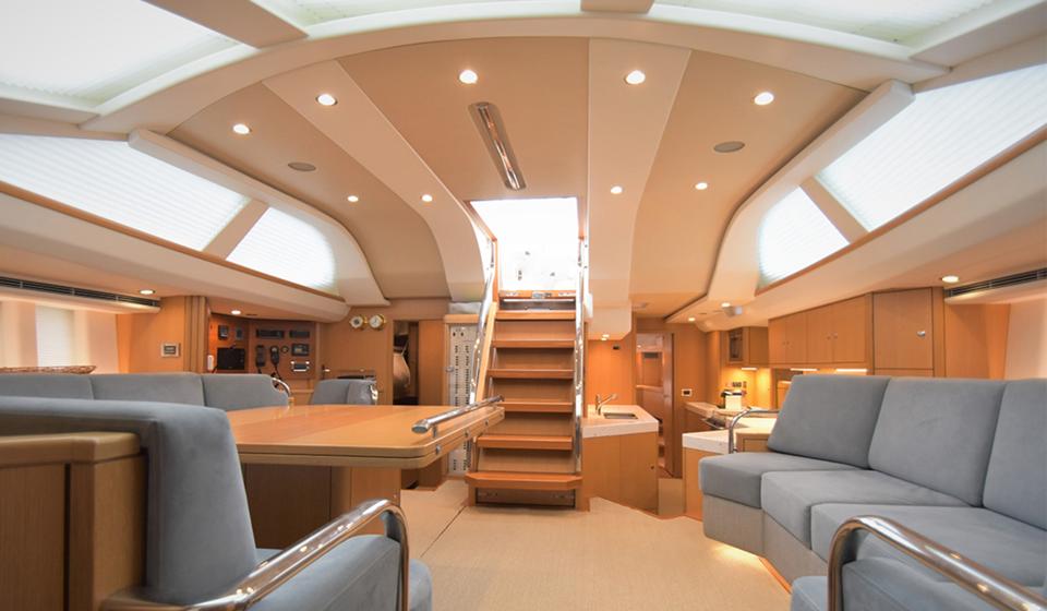 Oyster 625 Saloon Facing Aft