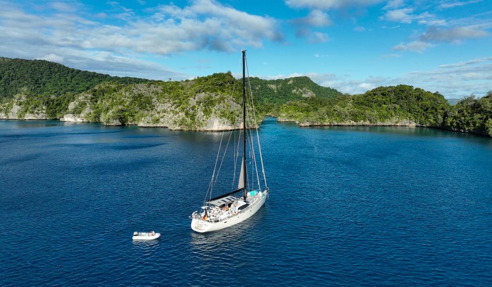 Oyster 655 Altaia at anchor in Fiji