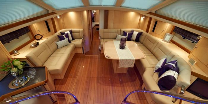 Oyster 655 Saloon from companionway
