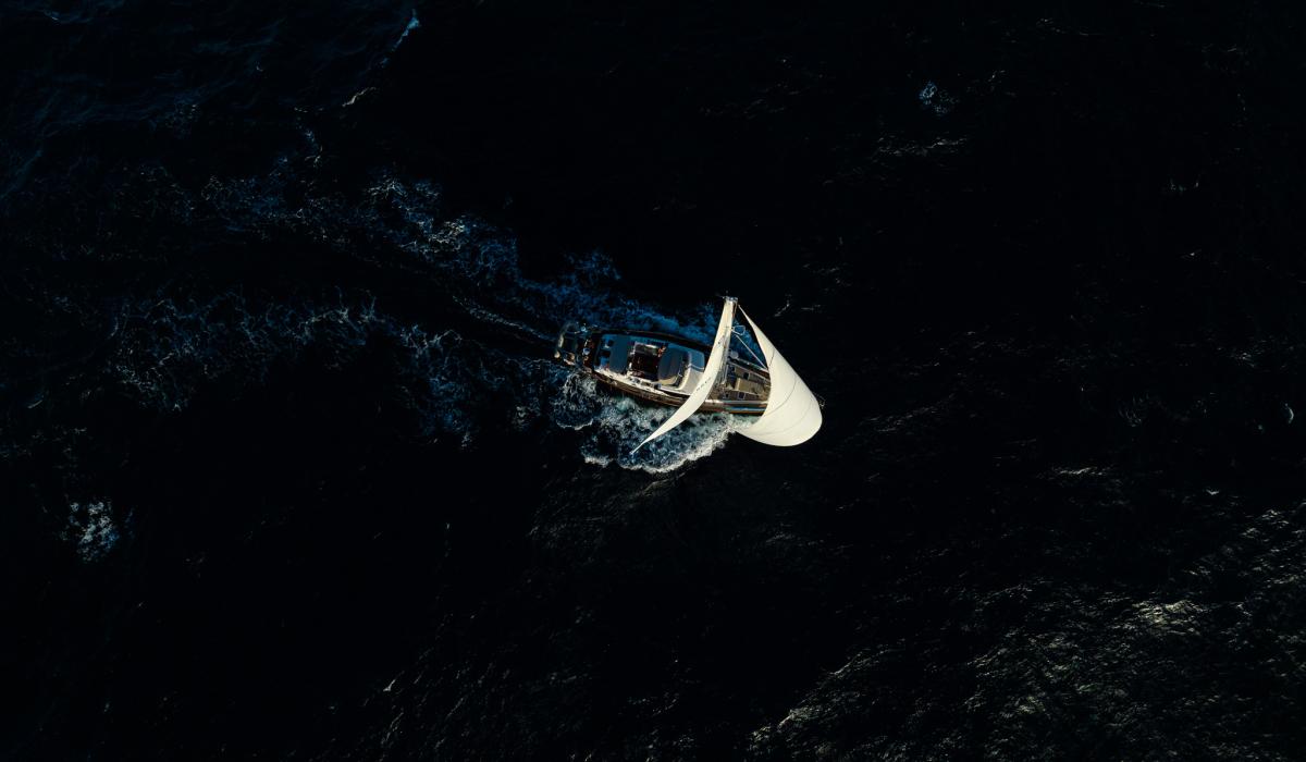 Oyster 66 Archaeopteryx sailing in Fiji aerial view