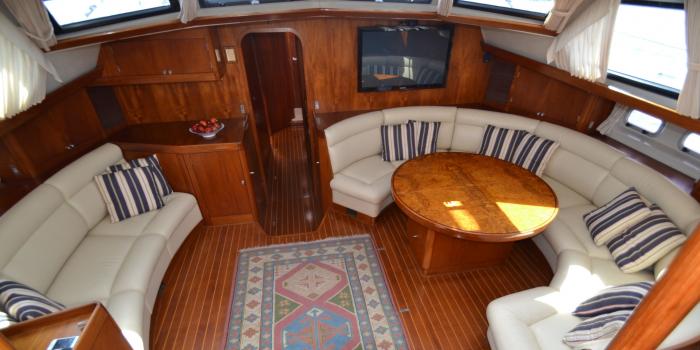 Oyster 80 Saloon from companionway