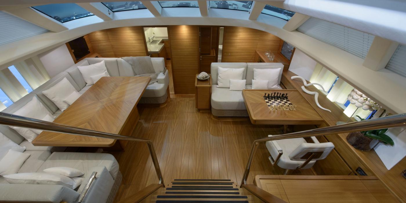 Oyster 825 Saloon from companionway