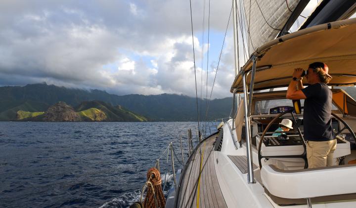 Oyster 885 Babiana Approaching Marquesas Islands