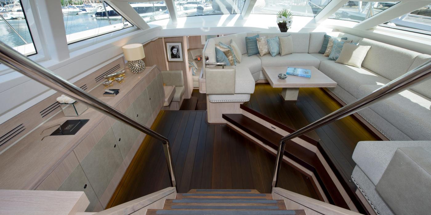 Oyster 885 Saloon from companionway