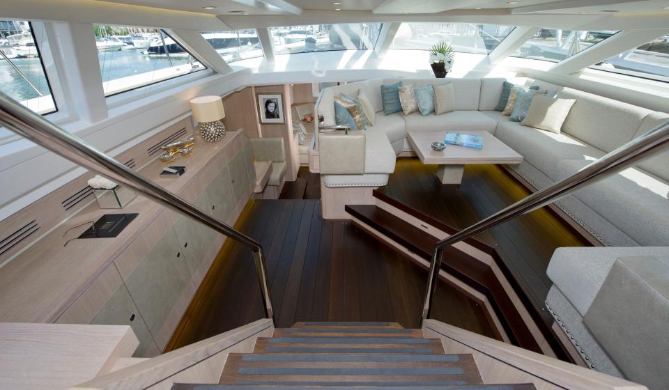 Oyster 885 Saloon from companionway