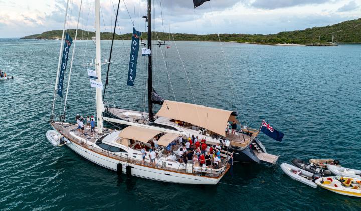 Oyster Antigua Regatta 2025 885 Lush and 82 Midnight Raft up