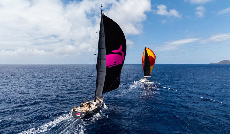 Oyster Antigua Regatta 2025 Yachts Sailing Spinnakers Up