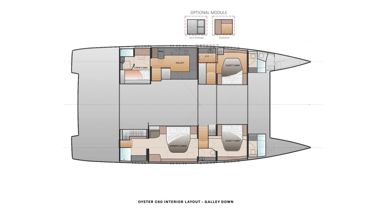 Oyster C60 Plans and Interiors HULL ARRANGEMENT Galley DOWN v2
