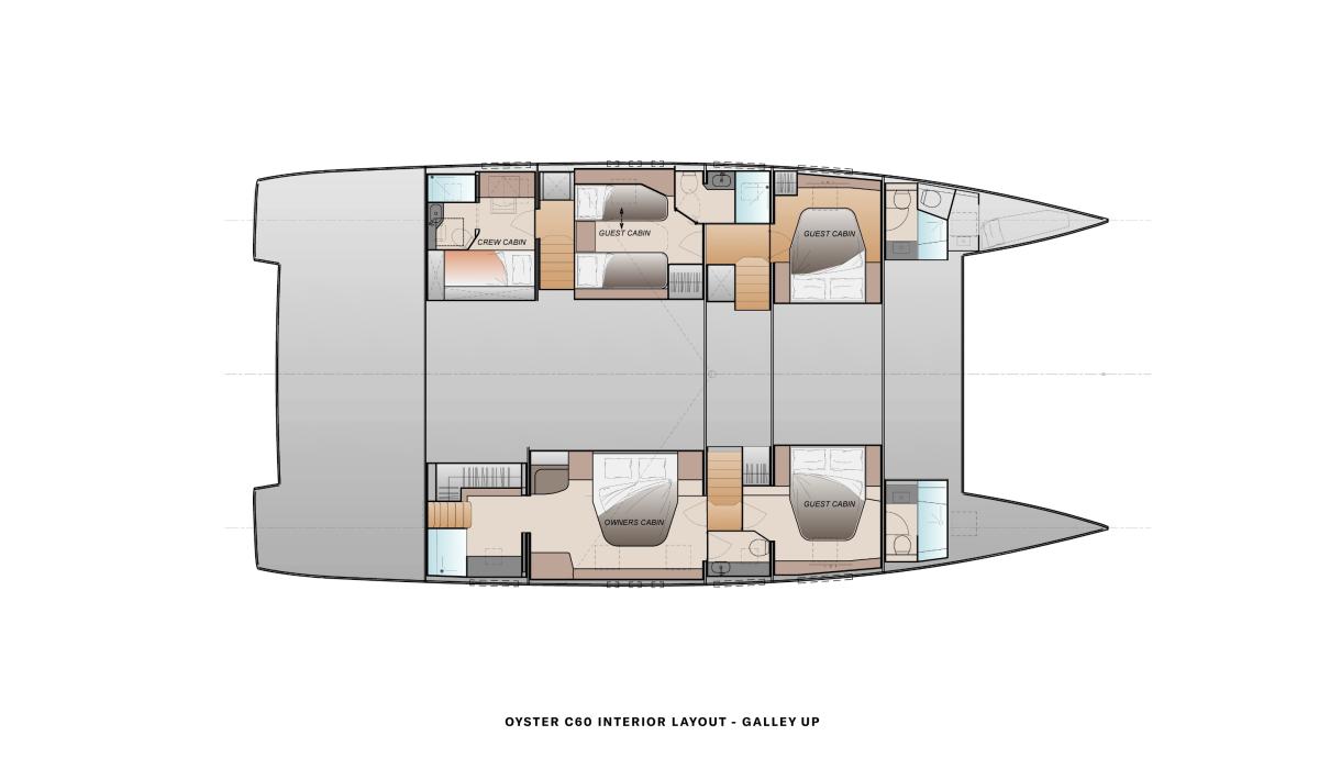 Oyster C60 Plans and Interiors HULL ARRANGEMENT Galley UP