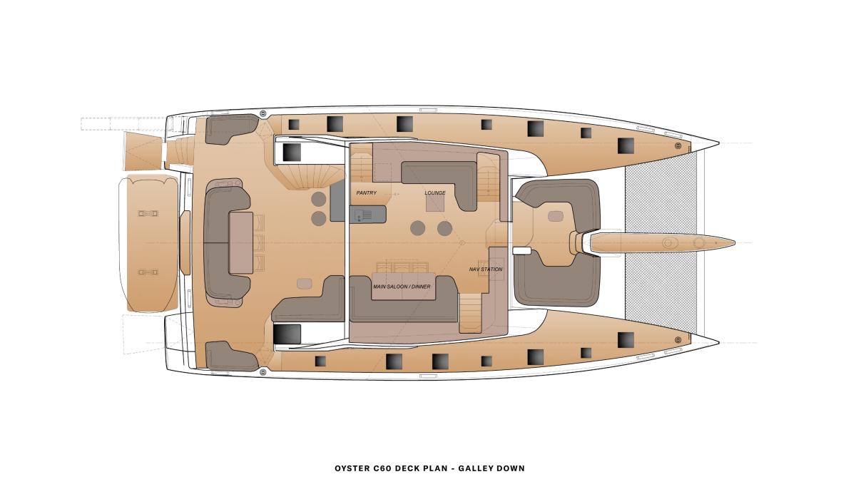 Oyster C60 Plans and Interiors Main Deck Galley DOWN