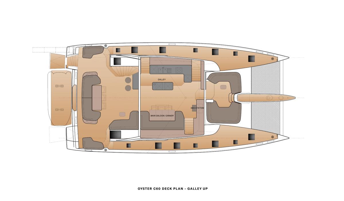 Oyster C60 Plans and Interiors Main Deck Galley UP