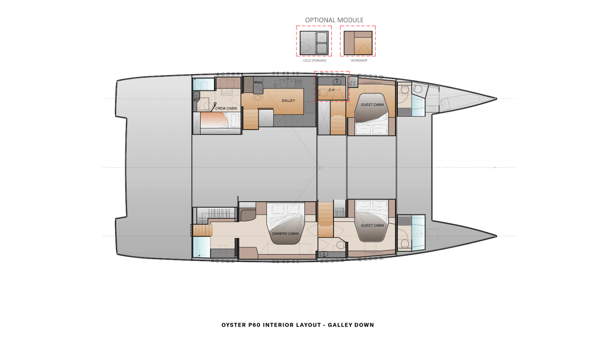 Oyster P60 Interior Layout Galley Down