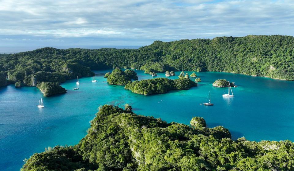 Oyster World Rally 2024 25 Fleet in Bay of Islands Fiji