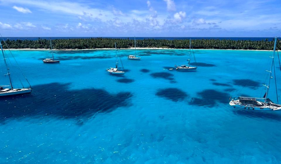 Oyster World Rally fleet at anchor Cocos Keeling Islands